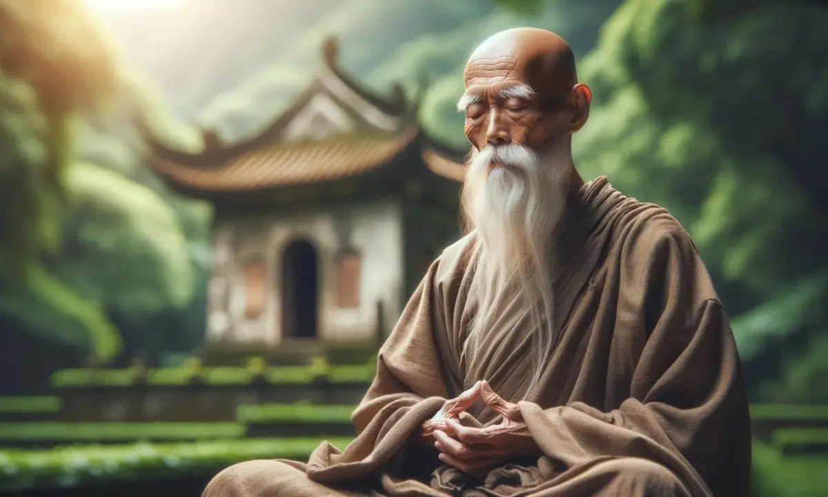 anziano monaco medita